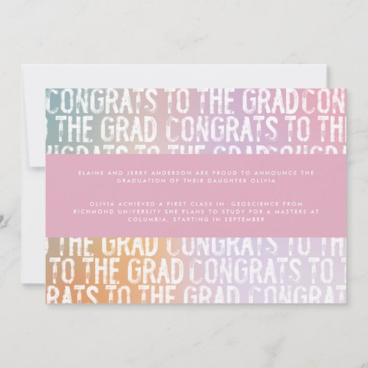 Moderne pastelregenboogroze korrelig afstuderen kaart (Achterkant)