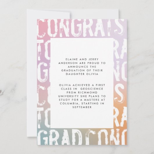Moderne pastelregenboogroze korrelig afstuderen kaart (Achterkant)