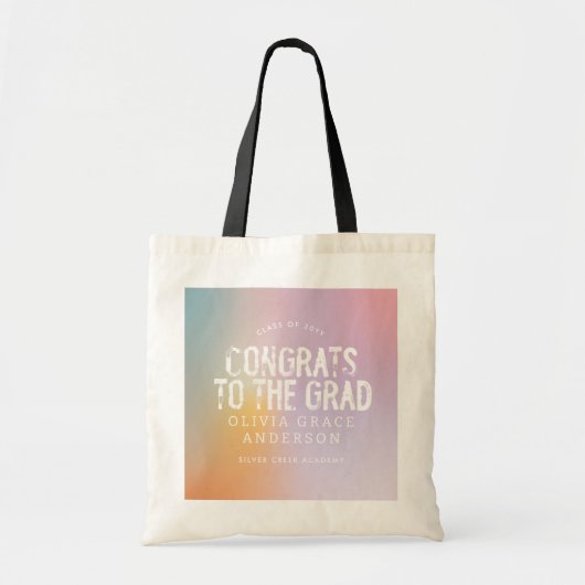 Moderne pastelregenboogroze korrelig afstuderen tote bag (Voorkant)