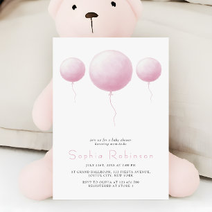 Moderne pastelroze ballonnen babyshower voor meisj kaart