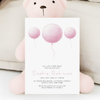 Moderne pastelroze ballonnen babyshower voor meisj kaart