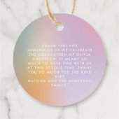 Moderne pastelroze fotograduatie-partij bedankjes labels (Achterkant)