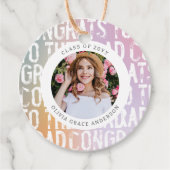 Moderne pastelroze fotograduatie-partij bedankjes labels (Voorkant)