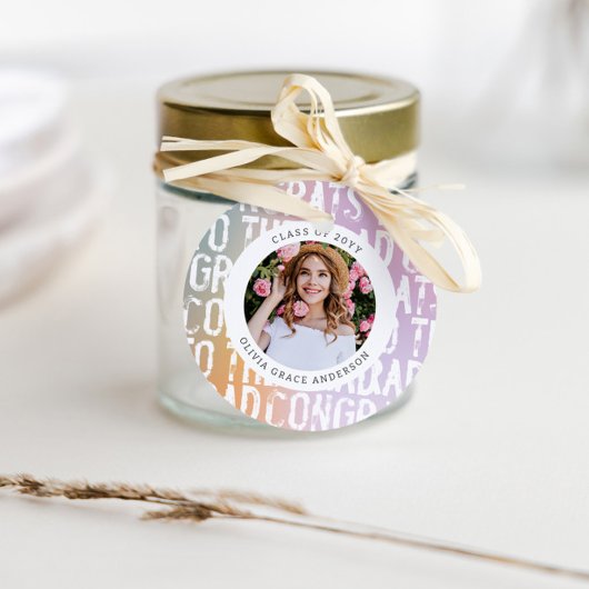 Moderne pastelroze fotograduatie-partij bedankjes labels