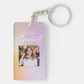 Moderne pastelroze fotograduatie-partij sleutelhanger (achterkant)