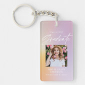 Moderne pastelroze fotograduatie-partij sleutelhanger (Voorkant)