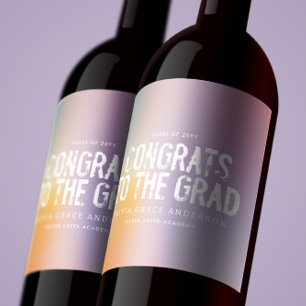 Moderne pastelroze fotograduatie-partij wijn etiket
