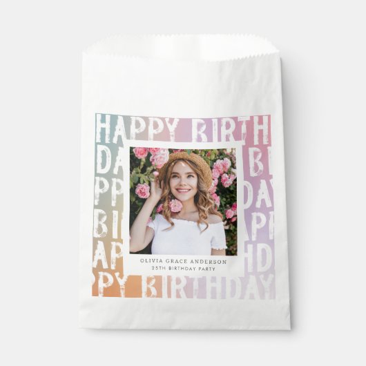 Moderne pastelroze fotoverjaarfeest bedankzakje (Voorkant)