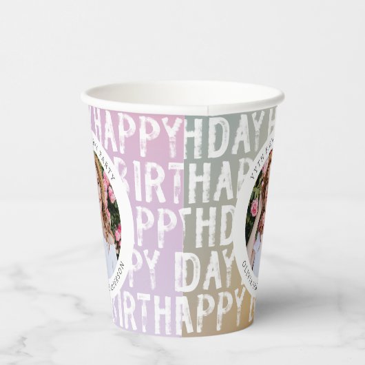 Moderne pastelroze fotoverjaarfeest papieren bekers (Rechts)