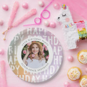 Moderne pastelroze fotoverjaarfeest papieren bordje (Feest)