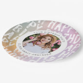 Moderne pastelroze fotoverjaarfeest papieren bordje (Gekanteld)