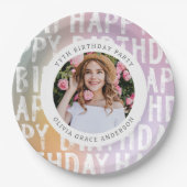 Moderne pastelroze fotoverjaarfeest papieren bordje (Voorkant)