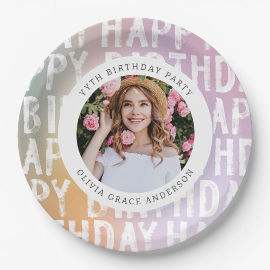 Moderne pastelroze fotoverjaarfeest papieren bordje (Voorkant)