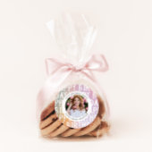 Moderne pastelroze fotoverjaarfeest ronde sticker