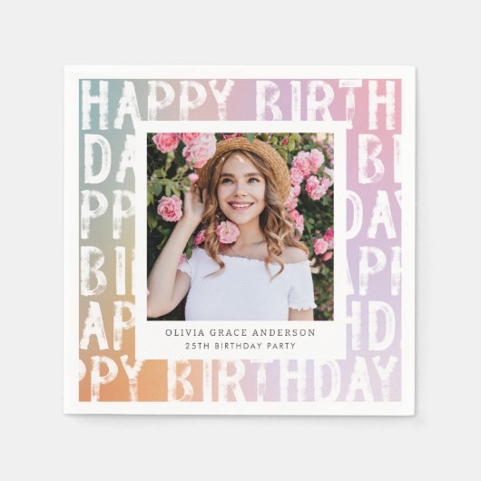 Moderne pastelroze fotoverjaarfeest servet (Voorkant)