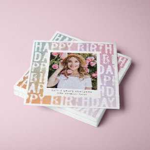 Moderne pastelroze fotoverjaarfeest servet