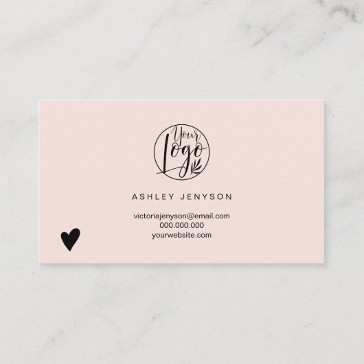Moderne pastelroze minimalistische logo dank u visitekaartje (Achterkant)