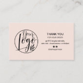 Moderne pastelroze minimalistische logo dank u visitekaartje (Voorkant)