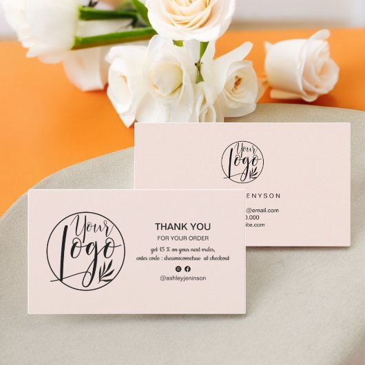 Moderne pastelroze minimalistische logo dank u visitekaartje