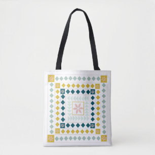 Moderne Pastels Geometrische Bloemen Tegel Patroon Tote Bag