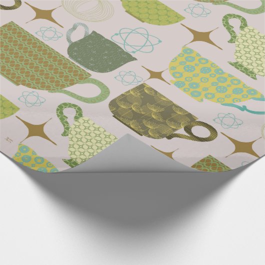 Moderne pasteltheekopje uit het midden van de eeuw cadeaupapier (Hoek)