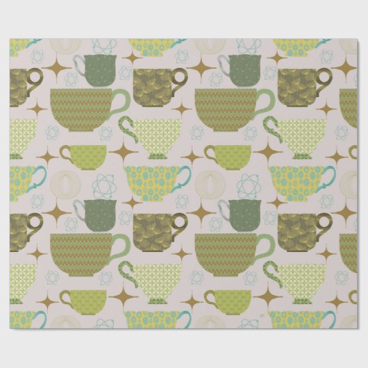 Moderne pasteltheekopje uit het midden van de eeuw cadeaupapier (Vlak)