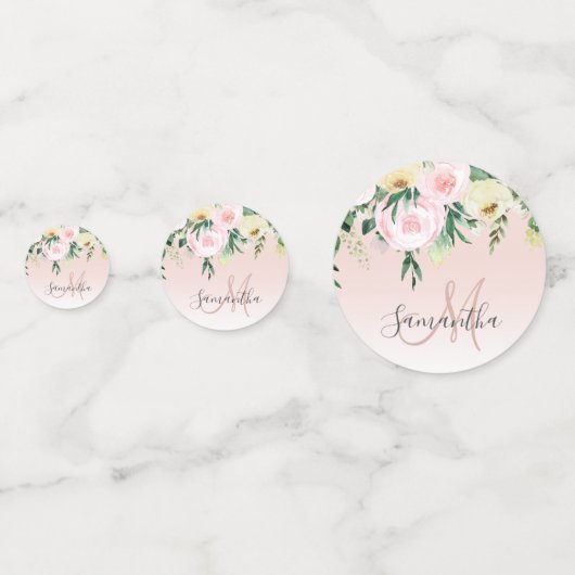 Moderne pastroze en bloemen met naam confetti (Voorkanten)