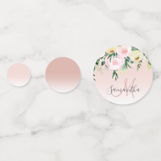 Moderne pastroze en bloemen met naam confetti (Achterkanten)