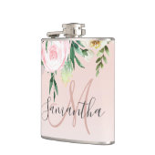 Moderne pastroze en bloemen met naam heupfles (Links)