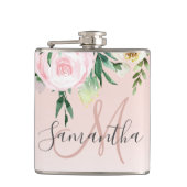 Moderne pastroze en bloemen met naam heupfles (Voorkant)