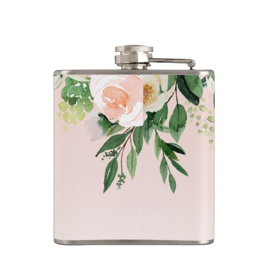 Moderne pastroze en bloemen met naam heupfles (Achterkant)