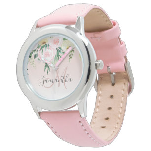 Moderne pastroze en bloemen met naam horloge