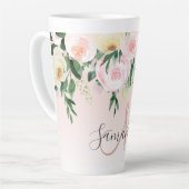 Moderne pastroze en bloemen met naam latte mok (Linkerhoek)