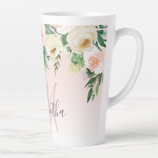 Moderne pastroze en bloemen met naam latte mok (Rechts)