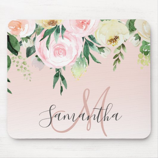 Moderne pastroze en bloemen met naam muismat (Voorkant)
