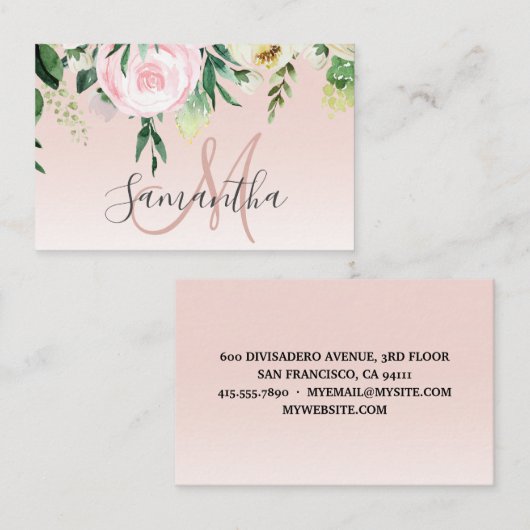 Moderne pastroze en bloemen met naam visitekaartje (Voorkant / Achterkant)
