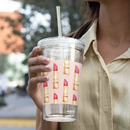 Moderne pastroze en rode lipstick, meisje acryl drinkbeker