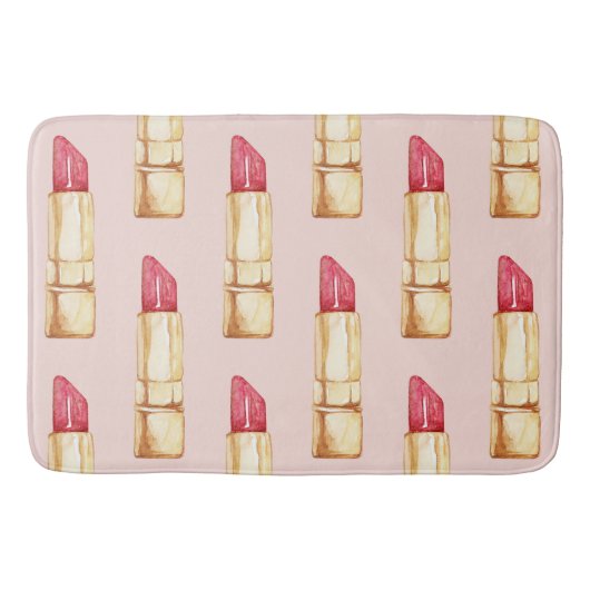 Moderne pastroze en rode lipstick, meisje badmat (Voorkant)