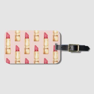 Moderne pastroze en rode lipstick, meisje bagagelabel