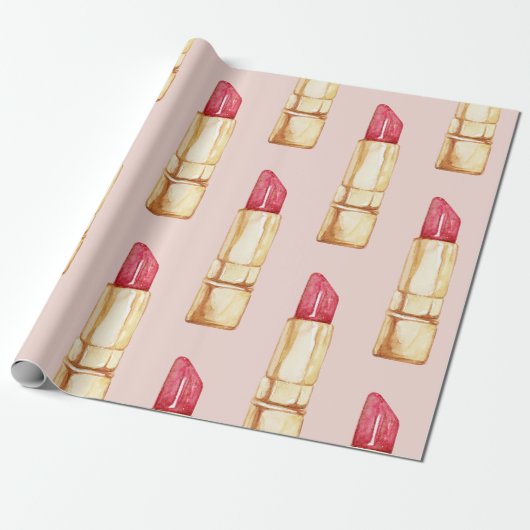 Moderne pastroze en rode lipstick, meisje cadeaupapier (Uitgerold)