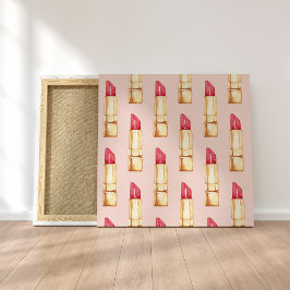 Moderne pastroze en rode lipstick, meisje canvas afdruk