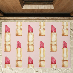 Moderne pastroze en rode lipstick, meisje deurmat