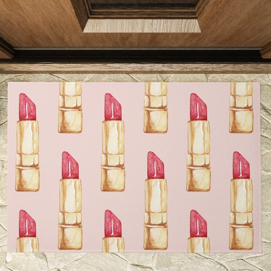 Moderne pastroze en rode lipstick, meisje deurmat