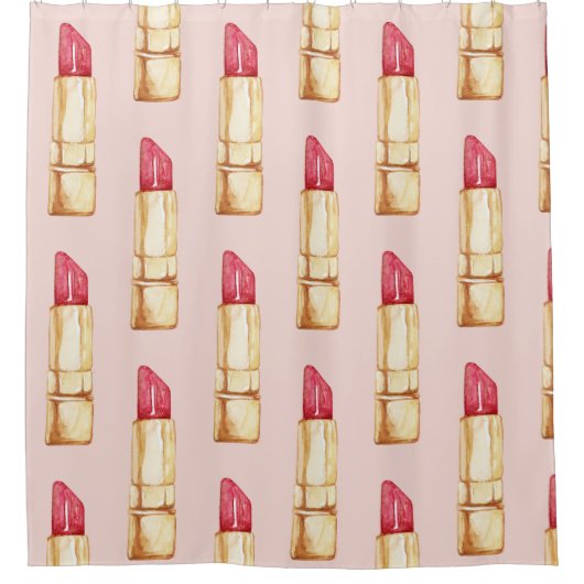 Moderne pastroze en rode lipstick, meisje douchegordijn (Voorkant)