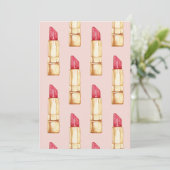 Moderne pastroze en rode lipstick, meisje feestdagenkaart (Staand voorkant)