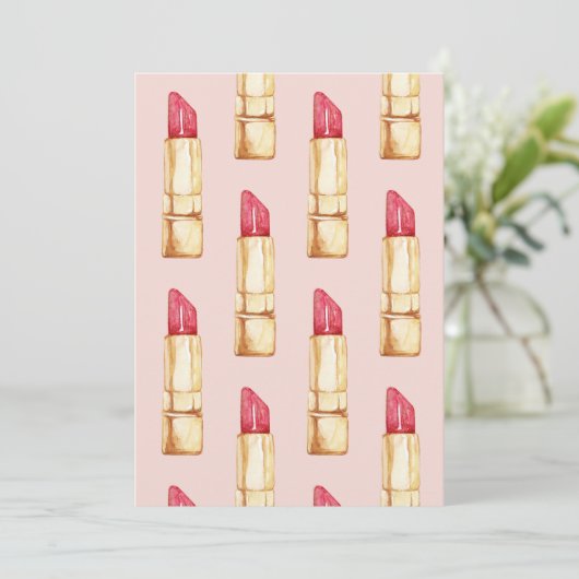 Moderne pastroze en rode lipstick, meisje feestdagenkaart (Staand voorkant)