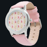 Moderne pastroze en rode lipstick, meisje horloge<br><div class="desc">Moderne pastroze en rode lipstick,  meisje</div>