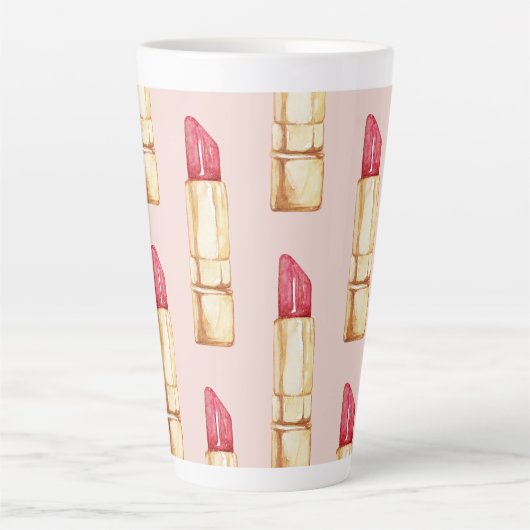 Moderne pastroze en rode lipstick, meisje latte mok (Voorkant)