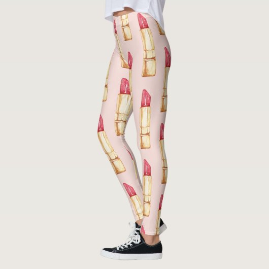 Moderne pastroze en rode lipstick, meisje leggings (Links)