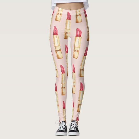 Moderne pastroze en rode lipstick, meisje leggings (Voorkant)